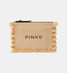 Petite trousse en raphia à logo et pompons Pinko