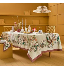 Nappe lin & coton lavé 190 g/m² imprimé vert orange Theieres rouille Garnier Thiebaut