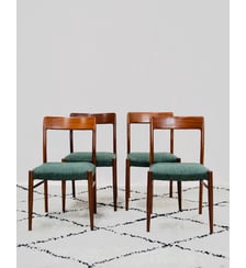 Lot de 4 chaises en teck et tissu Alma N°2134 - Produit chiné Debongout