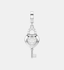 Charm Idyllia, Cœur avec clé, Métal rhodié Swarovski