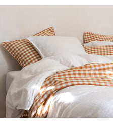 Taie d'oreiller en coton et lin, PASSION VICHY Blanc Cerise