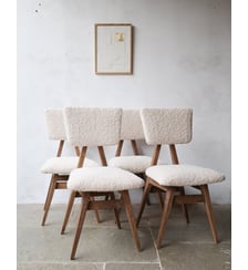 4 chaises en bois et tissu bouclette Alma N°1278- Produit chiné Debongout