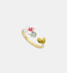Bague ajustable aubépine blanche et rose et cristal bleu Les Néréides