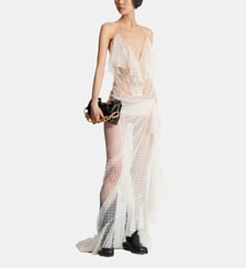 Robe fluide longue à volants en dentelle Balmain