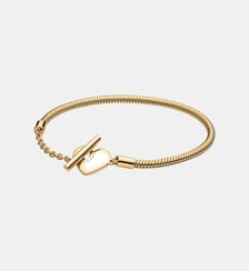 Bracelet Maille Serpent Barre en T Cœur Pandora