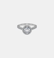 Bague solitaire halo Eternity, Diamants de synthèse 1,33 ct tw, Forme ronde, Or blanc 18 carats Swarovski