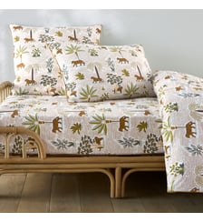 Drap-housse enfant, en coton lavé, bonnet 25 cm, imprimé jungle La Redoute Interieurs