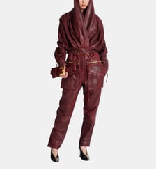 Robe courte en cuir d'agneau wash avec capuche Balmain