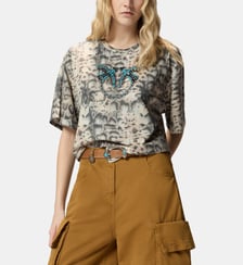 T-shirt cropped à imprimé serpent et love birds Pinko
