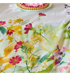 Serviette lin & coton lavé 150 g/m² imprimé rose jaune vert Souffle fleuri printemps Garnier Thiebaut