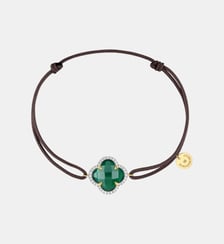 Bracelet, agate verte, diamants, cordon chocolat, or jaune Morganne Bello