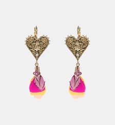 Boucles d'oreilles dormeuses pendantes cœur martelé et plumes PAMILA Hipanema