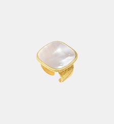 Bague ajustable carrée   doré à l'or fin - Ashanti Satellite