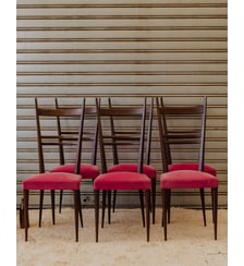 Lot de 6 chaises en bois et tissu rose Alma N°2123 - Produit chiné Debongout