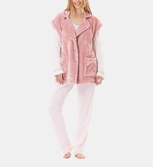 Veste manches courtes boutonnée en peluche flanelle ESSENTIEL H76A Lingerie Le Chat