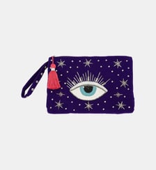 Pochette avec broderies et perles en velours EUGENIE Wild