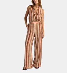 Pantalon baccarat en crêpe de chine all-over Momonì