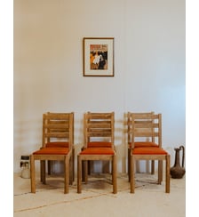 Lot de 6 chaises en chêne et tissu orange Claude N°1168- Produit chiné Debongout