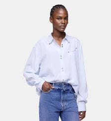 Chemise oversize en crêpe de coton imprimé rayé Rabanne