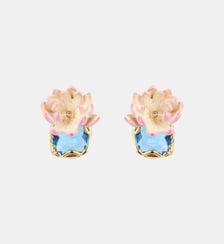 Boucles d'oreilles tiges nymphéa rose et pierre ronde bleue Les Néréides
