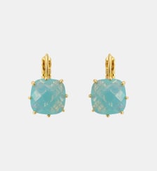Boucles d'oreilles dormeuses Diamantine pierre carrée Bleu Glacier Les Néréides