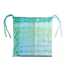 Galette de chaise pur coton enduit motif jacquard bleu vert Mille feuillages turquoise Garnier Thiebaut