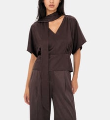 Top avec lavallière en satin marron The Kooples