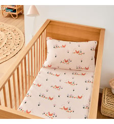 Drap-housse bébé, en gaze de coton bio, bonnet 17 cm, imprimé poules La Redoute Interieurs