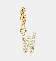 Thomas Sabo Pendentif Charm lettre W avec pierres blanches plaqué or doré or jaune 18 carats, Argent sterling 925 Thomas Sabo