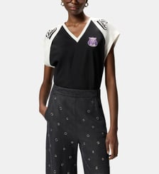 T-shirt col v avec écusson motif logo Pinko
