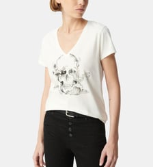 Tee-shirt col V coton bio tête de mort Ikks