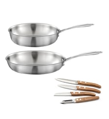 Gourmet - Lot de 1 poêle inox 28 cm, 1 sauteuse inox 24 cm, 1 coffret 4 couteaux de cuisine Cuisinox
