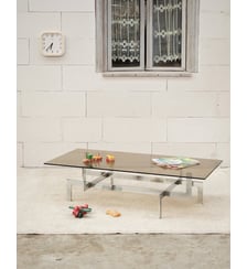 Table basse en verre et pieds chromé Donna N°1573- Produit chiné Debongout