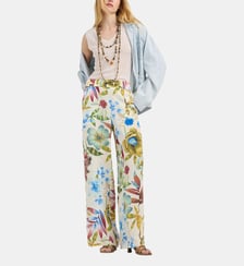 Pantalon baccarat en crêpe de chine imprimé Momonì