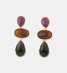 Boucles d'oreilles 3 cabochons violet, marron et vert Balaboosté