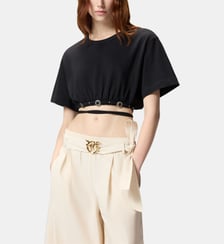 T-shirt cropped à lacet et détails western Pinko