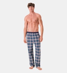 Bas de pyjama long à motif tartan bleu canard en coton Le Slip Francais