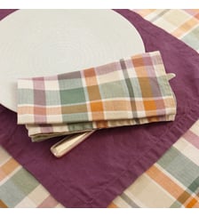Serviette de table en métis lin et coton, PASSION MADRAS Blanc Cerise