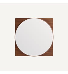 Miroir rond avec encadrement en noyer, hauteur 50 cm AM.PM