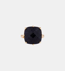 Bague solitaire pierre carré la diamantine bleu nuit pailleté Les Néréides