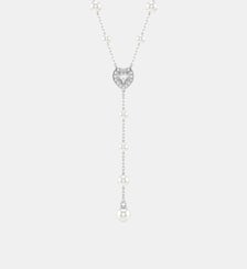 Collier en Y Ariana Grande x Swarovski, Tailles diverses, Crystal pearl, Cœur, Métal rhodié Swarovski