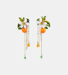 Boucles d'oreilles orange, fleur d'oranger et chaînes Les Néréides