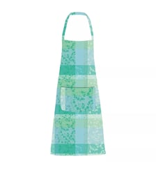 Tablier pur coton enduit motif jacquard bleu vert Mille feuillages turquoise Garnier Thiebaut