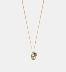 Colier pendentif clématite violette, cristal taille émeraude vert et glycine violette Les Néréides