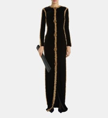 Robe longue à galon brodé en velours Balmain
