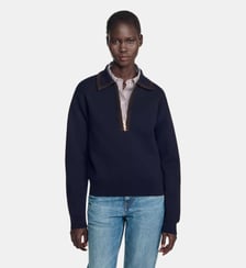 Pull polo zippé à col en suède Sandro