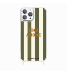 Coque de téléphone glossy ciao amore kaki avec anneaux pour iPhone 14 Pro Max La Coque Française