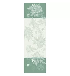Chemin de table pur coton antitache motif jacquard vert Jardin de pivoines vert Garnier Thiebaut