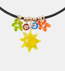 Collier cordon cuir pendentif soleil et fleurs Balaboosté