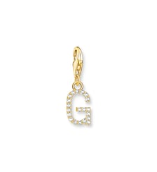 Thomas Sabo Pendentif Charm lettre G avec pierres blanches plaqué or doré or jaune 18 carats, Argent sterling 925 Thomas Sabo